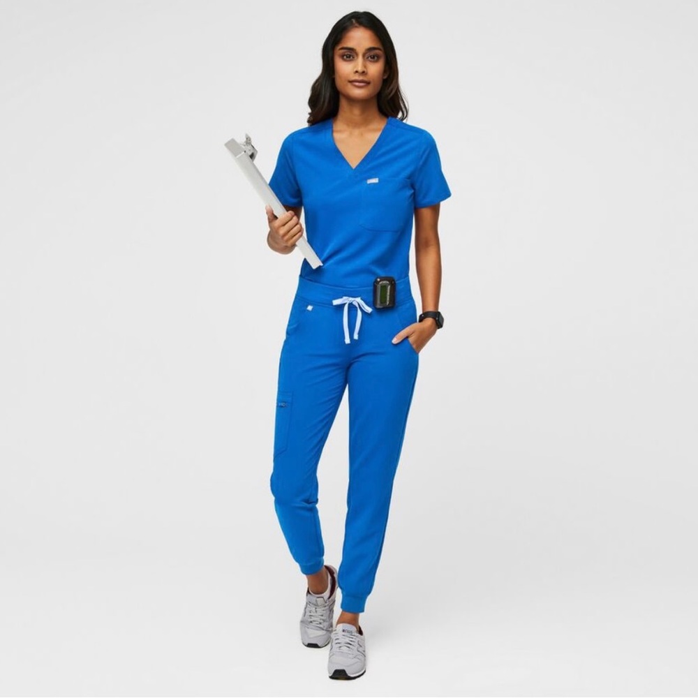 Figs royal blue Catarina scrub top xxs & Zamora jogger scrub pants xxsp